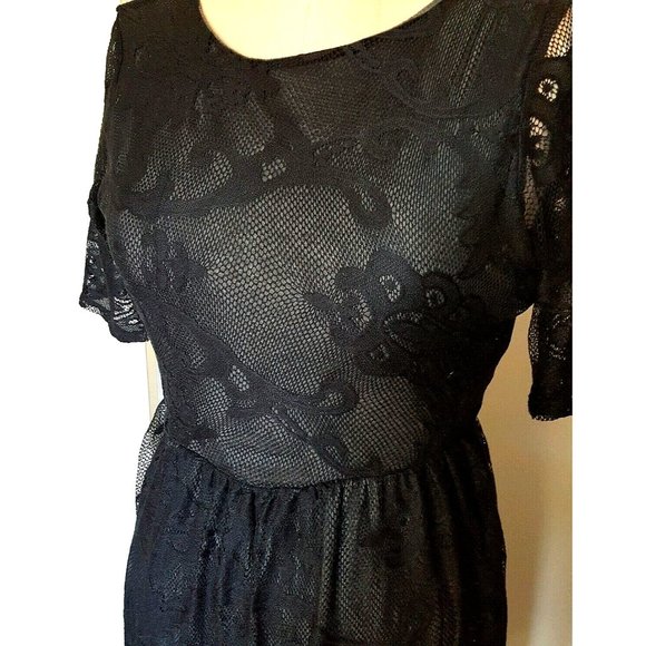 Asos maxi black full lace V back  lined dress gown 4 - Picture 3 of 11